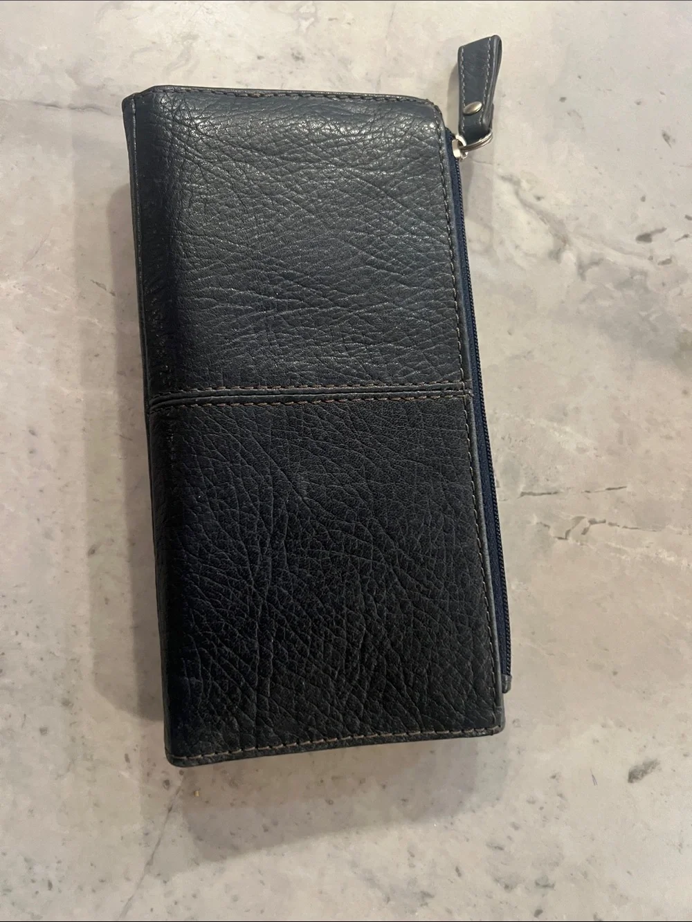 Fossil RFID snap Clutch Brown wallet flat blue leather